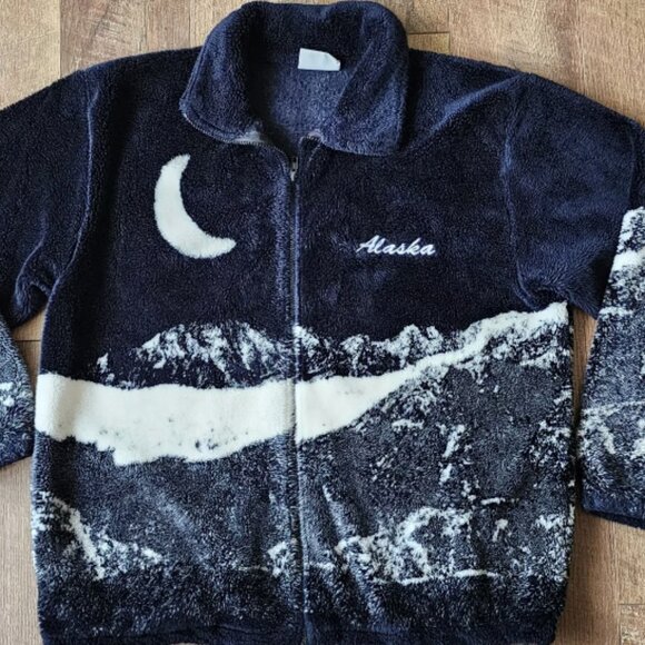 Ocean East Other - Ocean East Vintage Alaska Snowy Mountain Print Fleece Jacket Size Large